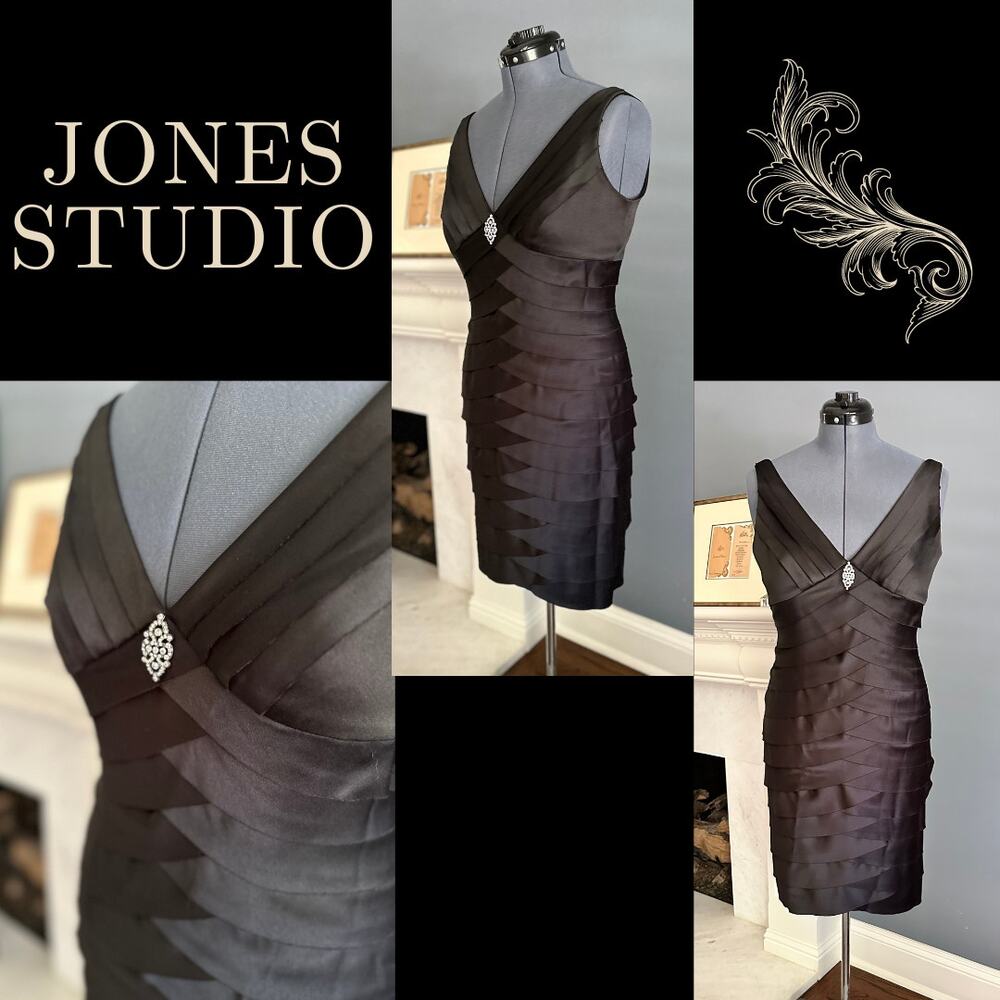Jones Studio Black Sheath Dress Wedding Guest Engagement Derby Cocktail Party